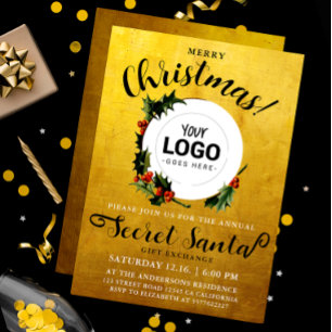 Stilvolles Gold Weihnachten Secret Santa Firmenlog Einladung