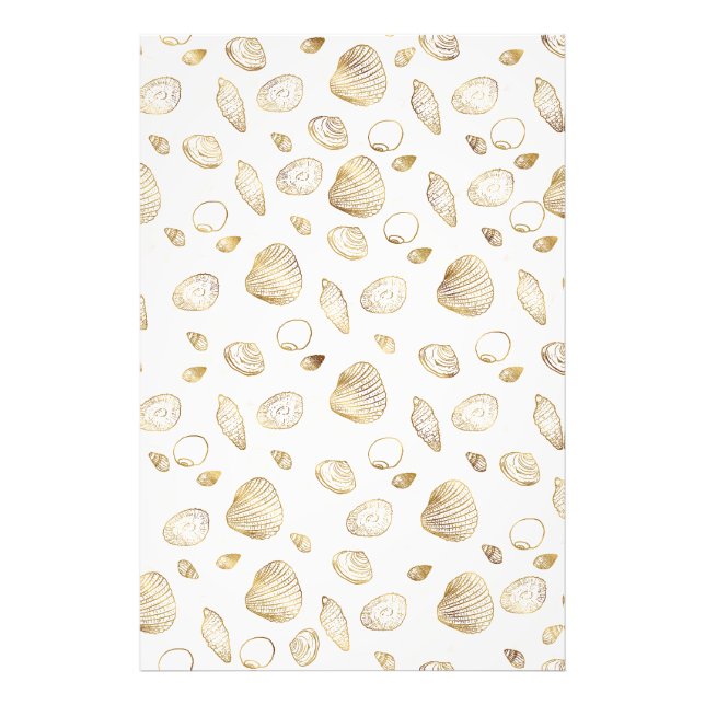 Stilvolles Gold White Seashells Muster Fotodruck (Vorne)