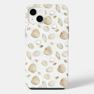 Stilvolles Gold White Seashells Muster iPhone 14 Plus Hülle
