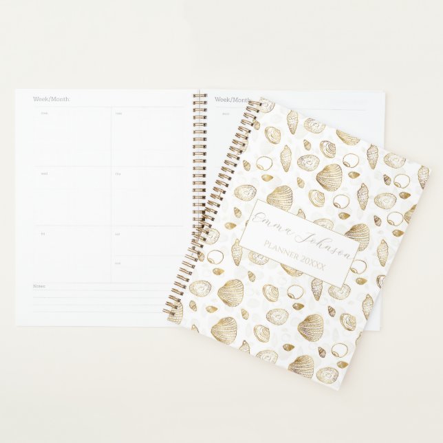 Stilvolles Gold White Seashells Muster Planer (Anzeige)