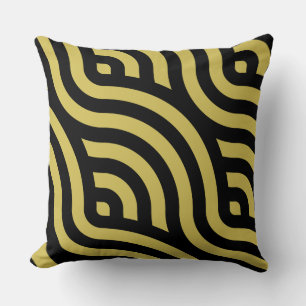 Stilvolles Golden-Brown & Black Striping Wave Must Kissen