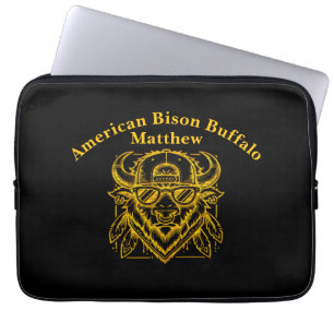 Stilvolles Goldenes Bison mit Sonnenbrille und Hut Laptopschutzhülle