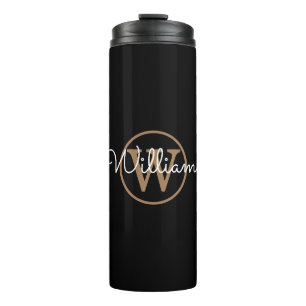 Stilvolles goldenes Monogramm-Schriftname Schwarz Thermosbecher