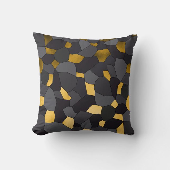 Stilvolles goldgraues und schwarzes Mosaik Kissen (Vorderseite)