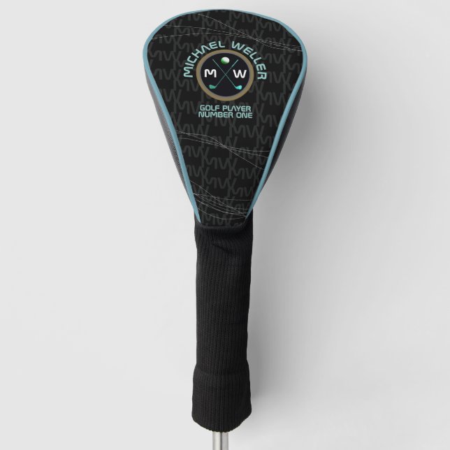 stilvolles Golfer-Logo auf cooler schwarzer Golfko Golf Headcover (Vorderseite)
