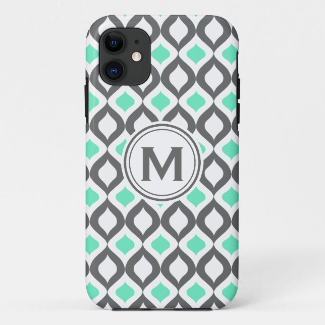 Stilvolles Grau-Mint-Ogee-Muster Case-Mate iPhone Hülle (Rückseite)