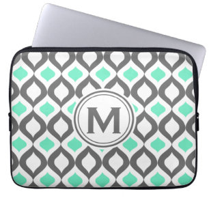 Stilvolles Grau-Mint-Ogee-Muster Laptopschutzhülle