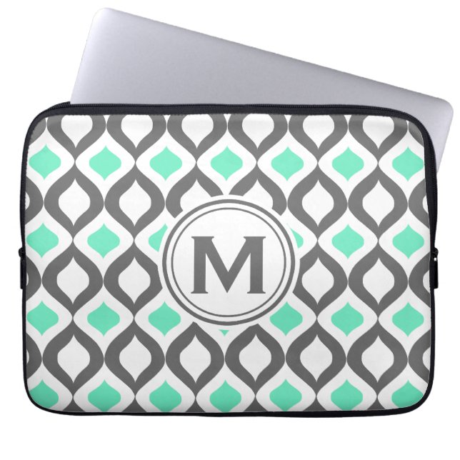 Stilvolles Grau-Mint-Ogee-Muster Laptopschutzhülle (Vorderseite)