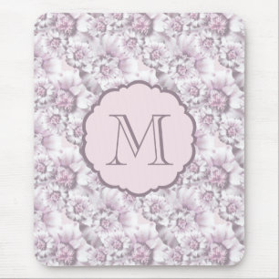 Stilvolles Grau- und Rosa-Blumenmuster-Monogramm Mousepad