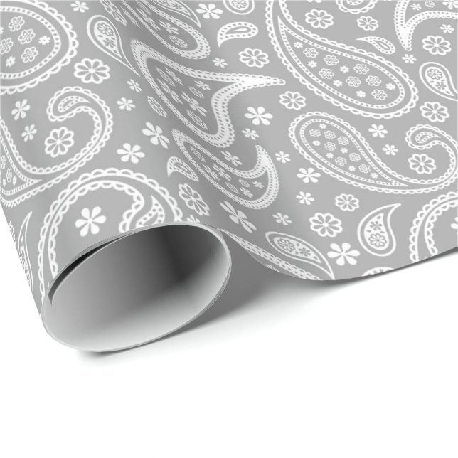 Stilvolles graues Paisley-Muster Geschenkpapier (Rolleneckpunkt)