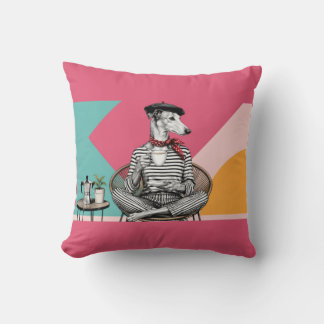 Stilvolles Grauhund-Kaffee-Pop-Art-Porträt Kissen