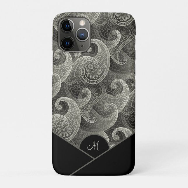 Stilvolles Graupaisley-Muster mit Monogramm Case-Mate iPhone Hülle (Rückseite)