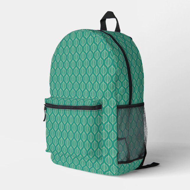 Stilvolles Green Leaf Muster Bedruckter Rucksack (Rückseitige Ecke Rechts)