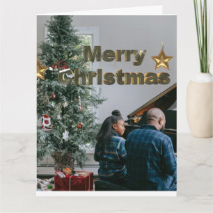 Stilvolles Grün Weihnachtsbaum Familien-Foto Karte