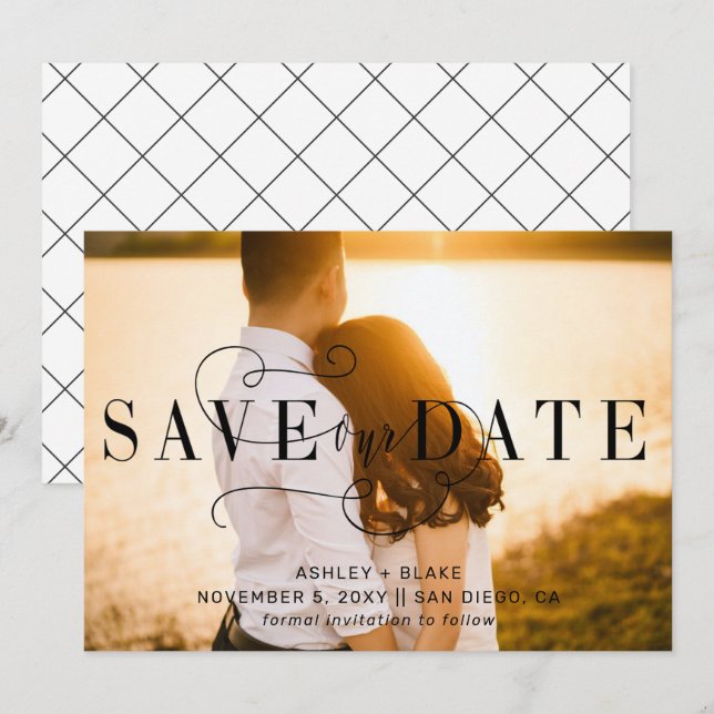 Stilvolles handgeschriebenes Foto für Kalligrafie  Save The Date (Vorne/Hinten)