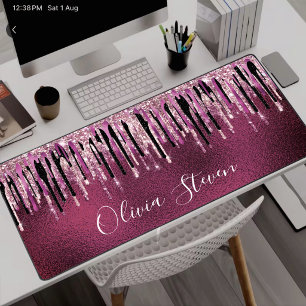 Stilvolles heißes Rosa schwarze Tröpfchen Glitter Schreibtischunterlage
