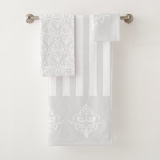 Stilvolles hellgraues elegantes Damasketmuster Str Badhandtuch Set