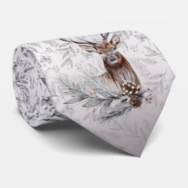 Stilvolles Hirsch Grau Winter Botanisches Muster Krawatte