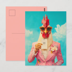 Stilvolles Huhn im rosa Anzug Postkarte