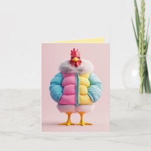 Stilvolles Huhn in farbenfroher Winterpuffer Jacke Einladung
