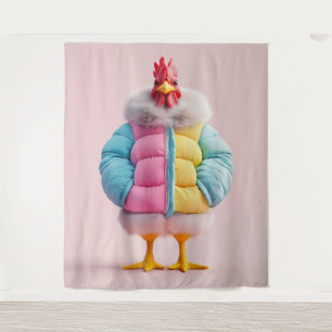 Stilvolles Huhn in farbenfroher Winterpuffer Jacke Wandteppich