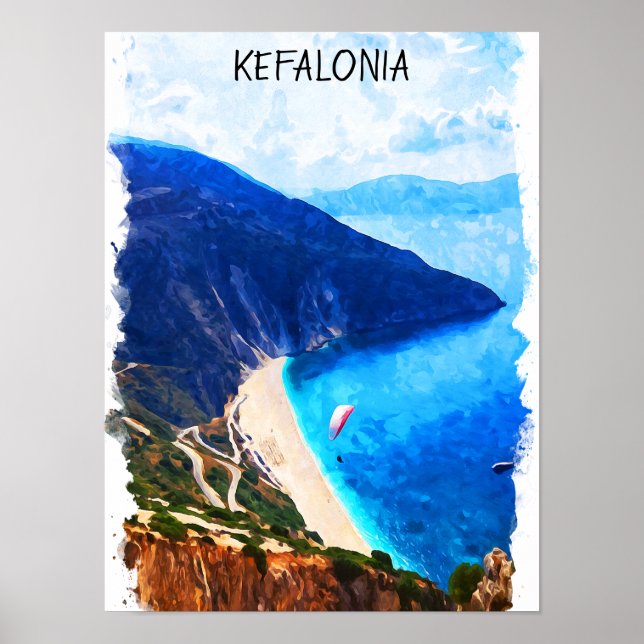 Stilvolles Kefalonia Greece Wasserfarben Artwork Poster (Vorne)
