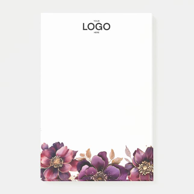 Stilvolles klassisches Lila Golden Floral Logo Post-it Klebezettel (Vorderseite)