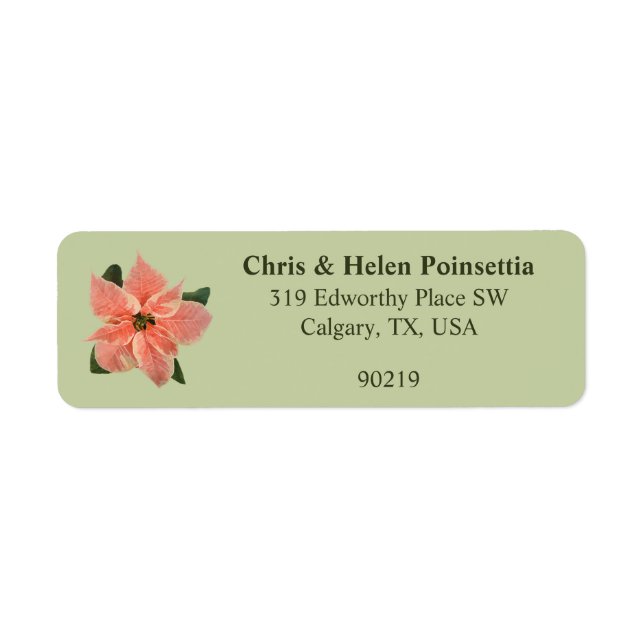 Stilvolles Koral Poinsettia Grünes Adressetikett (Vorne)