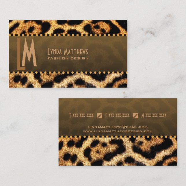 Stilvolles Leopard-Druck-Monogramm Visitenkarte (Vorne/Hinten)