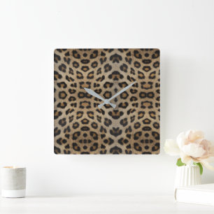 Stilvolles Leopardenfell-Tierdruckmuster modern Quadratische Wanduhr