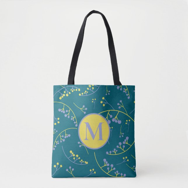 Stilvolles, lila-gelbes Beerenmuster Tasche (Vorderseite)