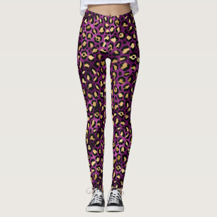 Stilvolles lila und goldenes Folien-Leopardenmuste Leggings