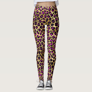 Stilvolles lila und goldenes Folien-Leopardenmuste Leggings