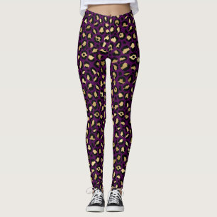 Stilvolles lila und goldenes Folien-Leopardenmuste Leggings