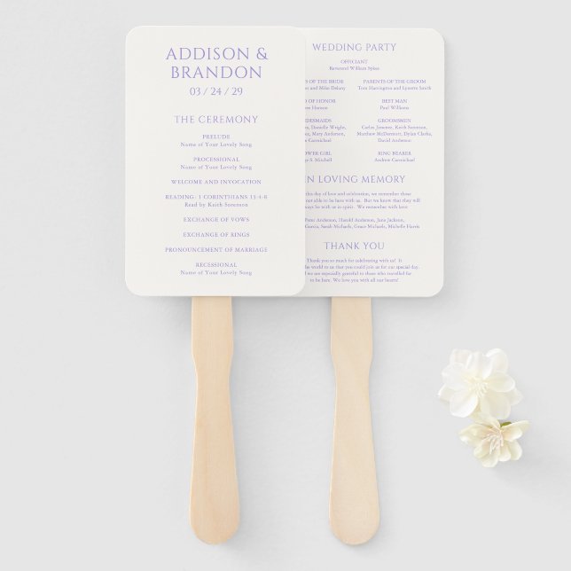 Stilvolles Lilac Modern Wedding Program Fächer (Vorne und Hinten)