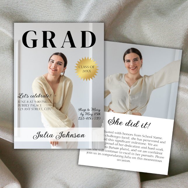 Stilvolles Magazine Graduate Foto 2024 Abschluss Einladung (Stylish Magazine Graduate Photo 2024 Graduation Invitation)