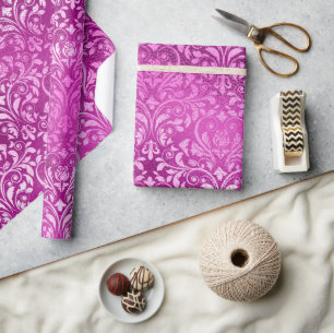 Stilvolles Magenta Rosa Schimmer Glitter Filigran Geschenkpapier