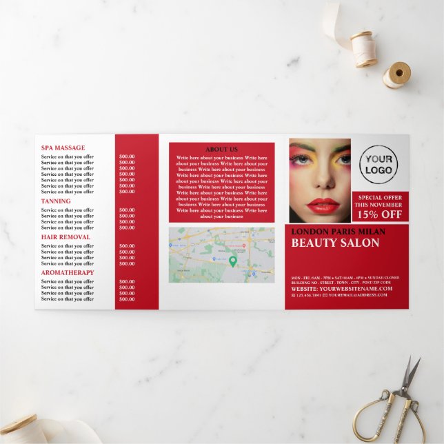 Stilvolles Makeup-Design, Schönheitssalon Tri-Fold Dreifach Gefaltete Einladung (Außenbereich)