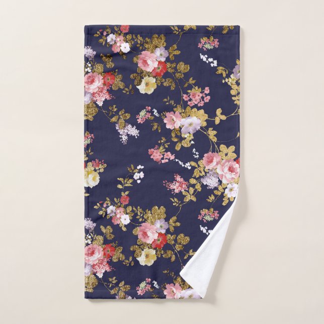 Stilvolles Marineblau-Rosagoldboho mit Blumen Handtuch (Handtuch)