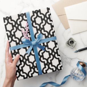 Stilvolles marokkanisches schwarzes Quatrefoliengi Geschenkpapier
