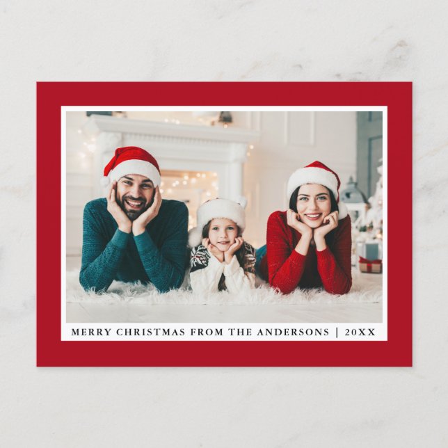 Stilvolles Merry Christmas Foto Red Postkarte (Vorderseite)
