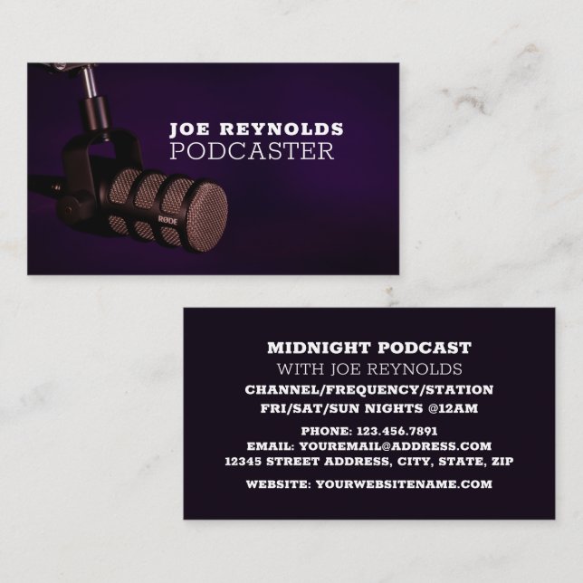 Stilvolles Mikrofon, Podcaster, Podcast Visitenkarte (Vorne/Hinten)