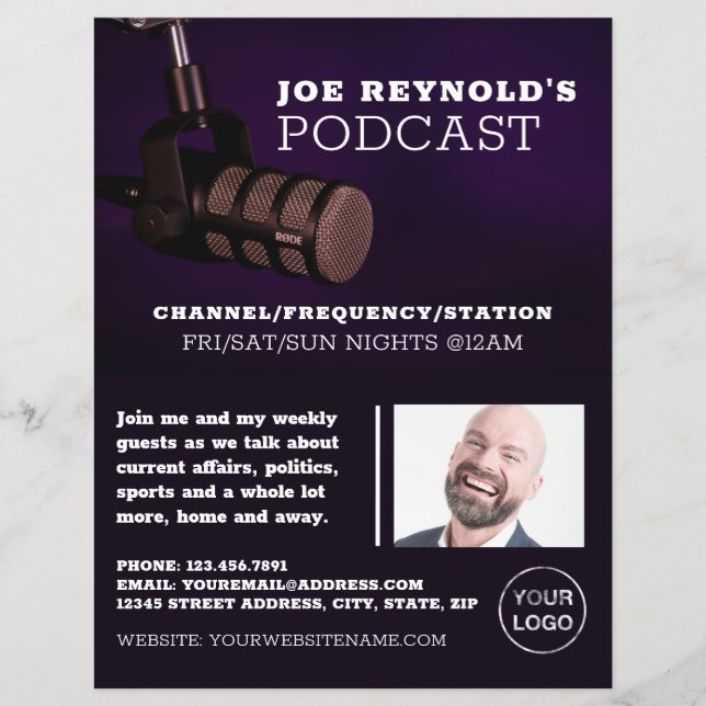 Stilvolles Mikrofon, Podcaster, Podcast-Werbung Flyer (Vorne)