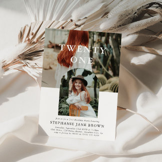 Stilvolles Minimal Foto 21. Geburtstag Einladung