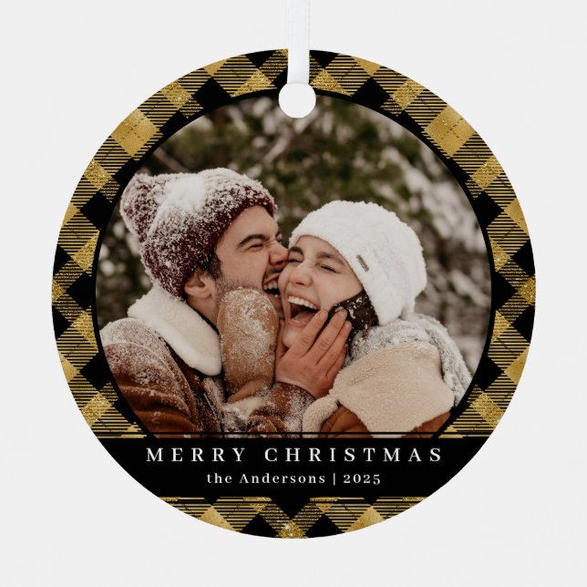 Stilvolles Minimal Gold Kariertes Weihnachtskuchen Ornament Aus Metall (Vorderseite)