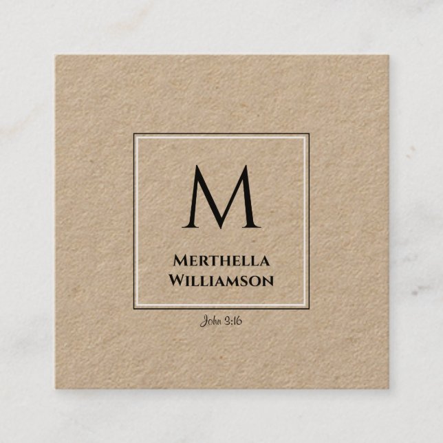 Stilvolles, Minimalistisches Kraft-MONOGRAM Quadratische Visitenkarte (Vorderseite)