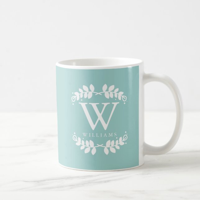 Stilvolles mintgrünes Monogramm Kaffeetasse (Rechts)