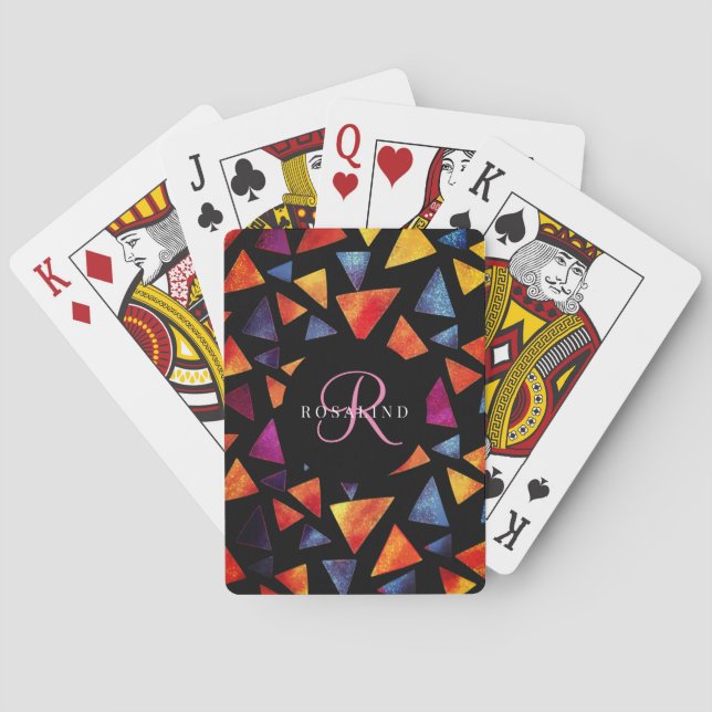 Stilvolles Mit Monogramm, farbenprächtiges Dreieck Spielkarten (Rückseite)