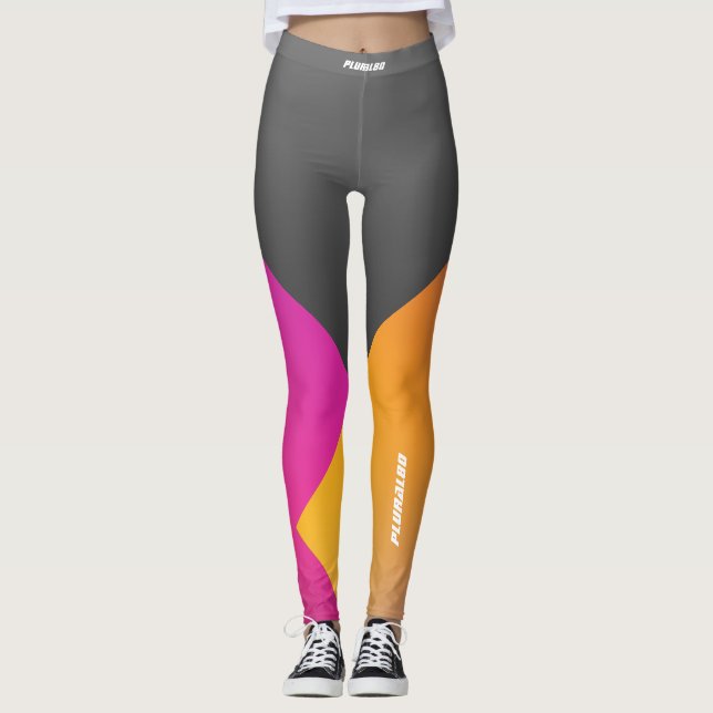 Stilvolles mit Monogramm-grau-rosa-gelbes Training Leggings (Vorderseite)