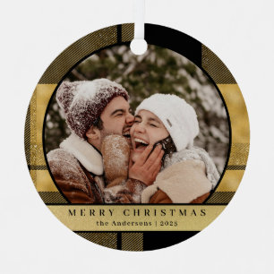 Stilvolles Modern Gold Kariertes Weihnachtskuchen  Ornament Aus Metall